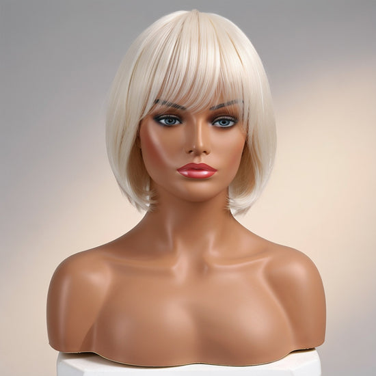 Load image into Gallery viewer, Linktohair Ready-to-Wear Short Bob Hairstyle 613 Blonde Straight Human Hair Wigs With Bangs
