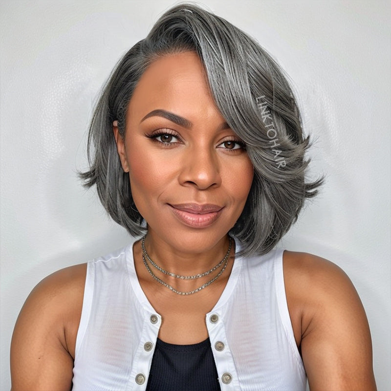 Linktohair Salt And Pepper Glueless Short Bob 5x5 Closure Lace Human Hair Wig