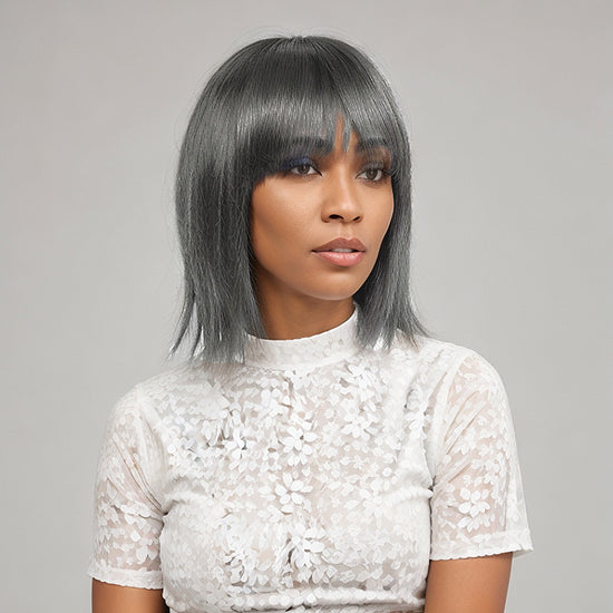 Linktohair Salt And Pepper Short Wolf Cut Straight Wig 100% Human Hair No Glue No Lace