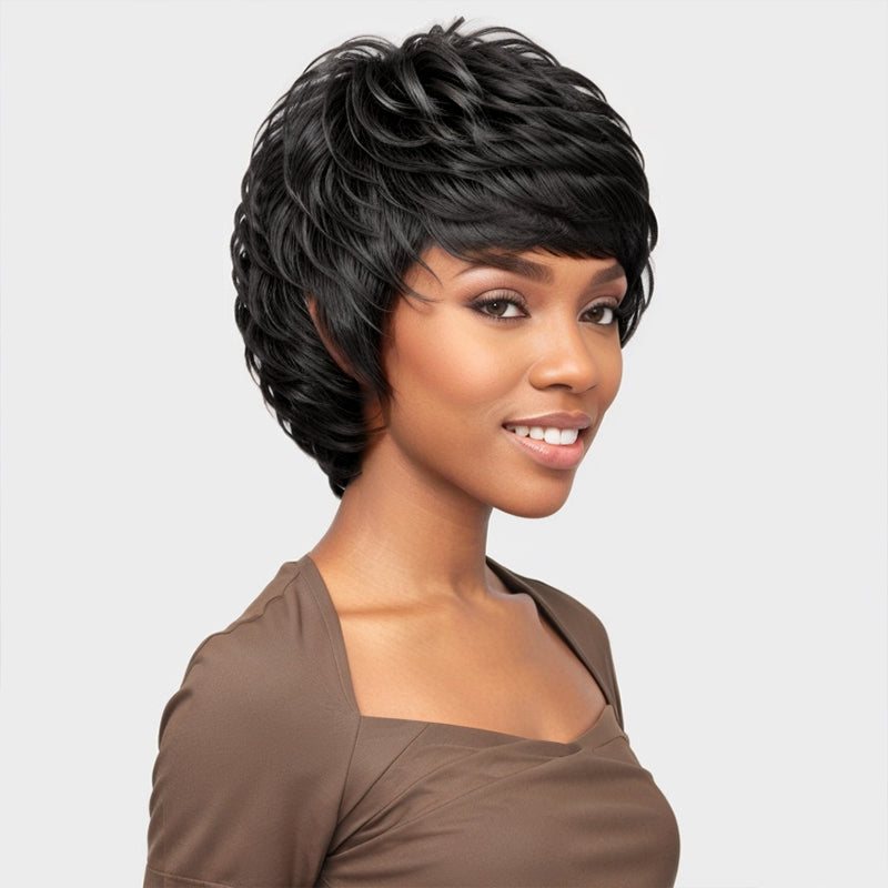 Linktohair Natural/Brown Hair Wig With Bangs Layered Cut Wigs For Black Woman