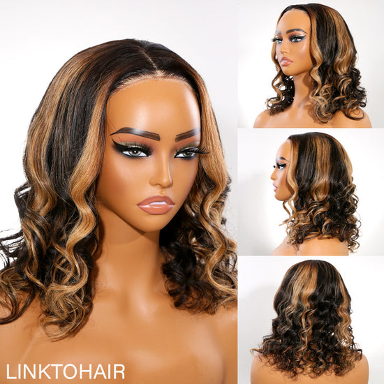Loose Wave Blonde Mix 5x5 Closure HD Lace Glueless Side Part Short Wig 100% Human Hair