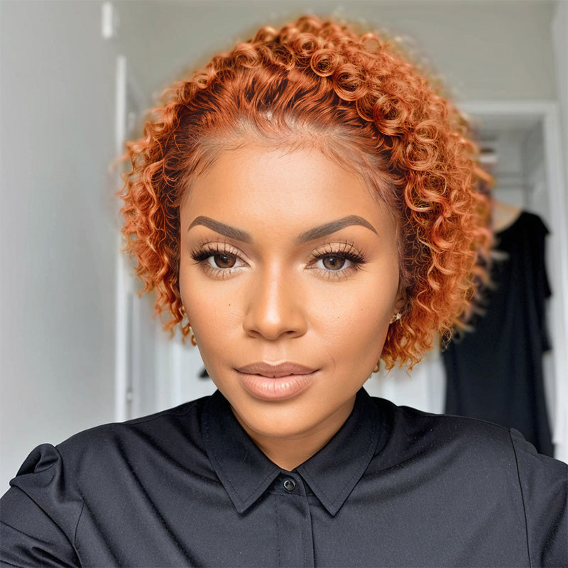 Meimaid Copper | 13x4 Lace Front Short Curly Pixie Cut Wig 100% Human Hair