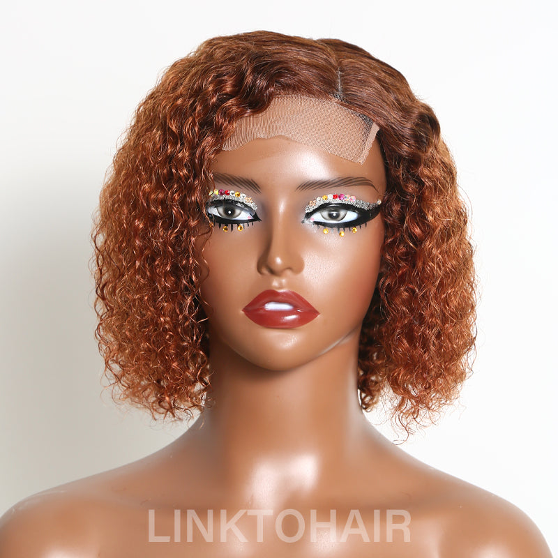 Mix Brown Short Cut Curly 5x5 Lace Glueless Human Hair Wig | Trendy Side Part Design