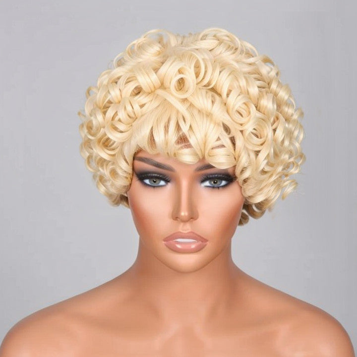 Beginner Friendly  613 Blonde Bouncy Curly Bob Wig With Bangs 100% Human Hair