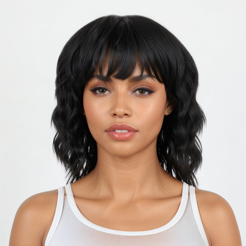 Salt And Pepper Short Mullet Wig Short Bob with Bangs 80s 90s Shaggy Layered Hair Shoulder Length Wigs