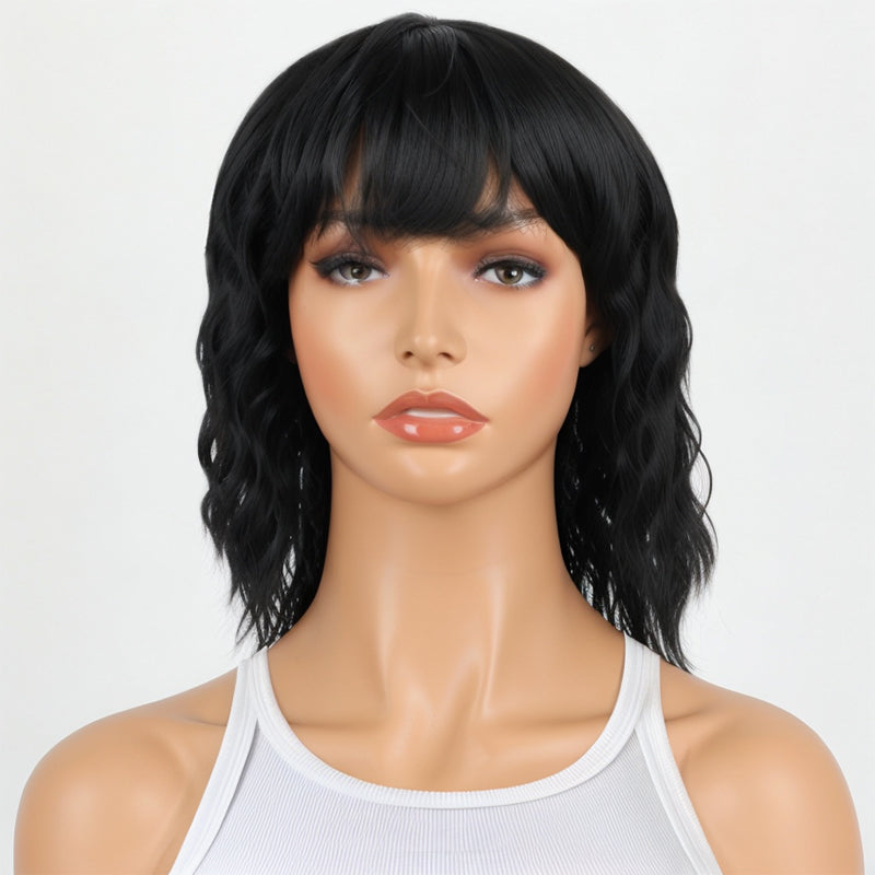 Salt And Pepper Short Mullet Wig Short Bob with Bangs 80s 90s Shaggy Layered Hair Shoulder Length Wigs