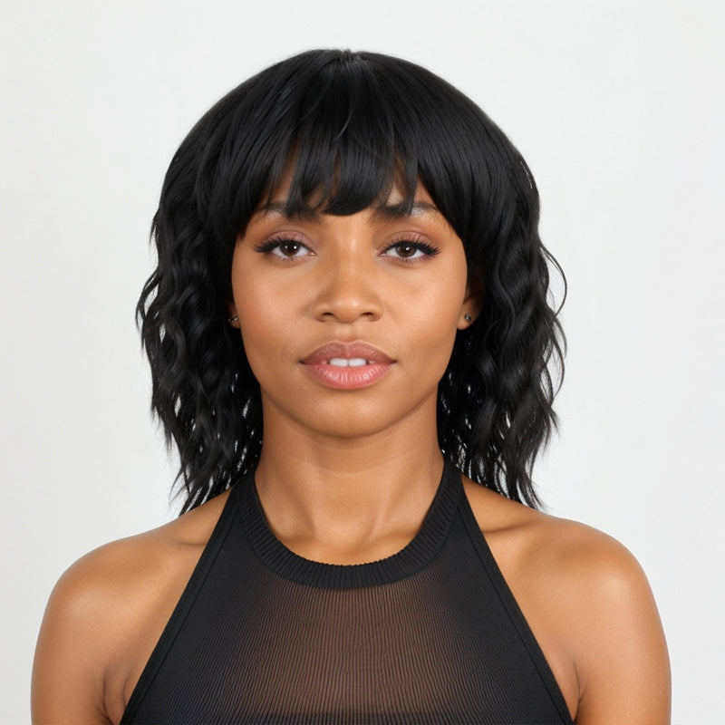 Salt And Pepper Short Mullet Wig Short Bob with Bangs 80s 90s Shaggy Layered Hair Shoulder Length Wigs