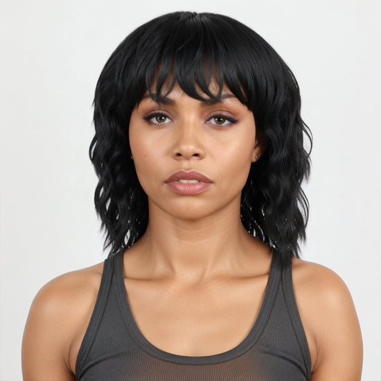 Salt And Pepper Short Mullet Wig Short Bob with Bangs 80s 90s Shaggy Layered Hair Shoulder Length Wigs