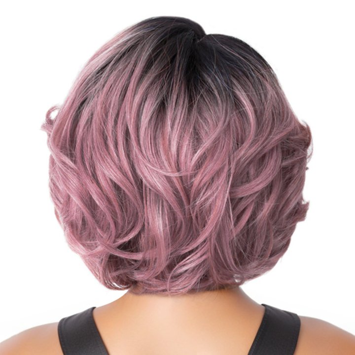 NEW COLOR-Turkish Rose Pink Wavy Bob With Black Roots Glueless 5x5 Lace Closure Wig