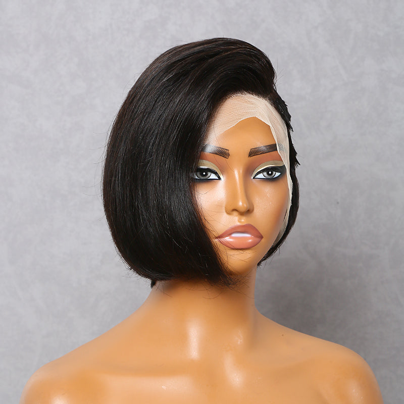NEW Layered Cut Style | Natural Black Layered Cut Side Part Bob 13x4 HD Lace Frontal Human Hair Wig