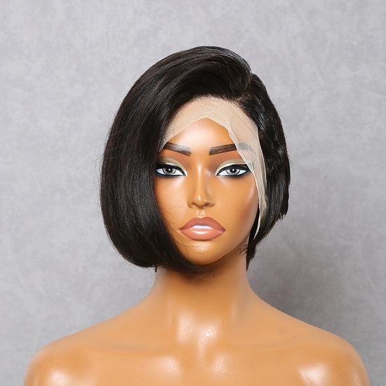 NEW Layered Cut Style | Natural Black Layered Cut Side Part Bob 13x4 HD Lace Frontal Human Hair Wig