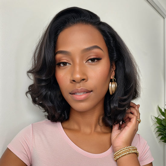 Natural Black 13x4 Lace Front Wig Deep Side Part Short Bob Human Hair Wig