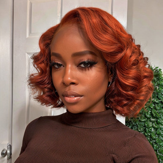 Load image into Gallery viewer, Trendy Limited Design | Orange Bob Wavy Glueless 13x4 Frontal Lace Wig 100% Human Hair
