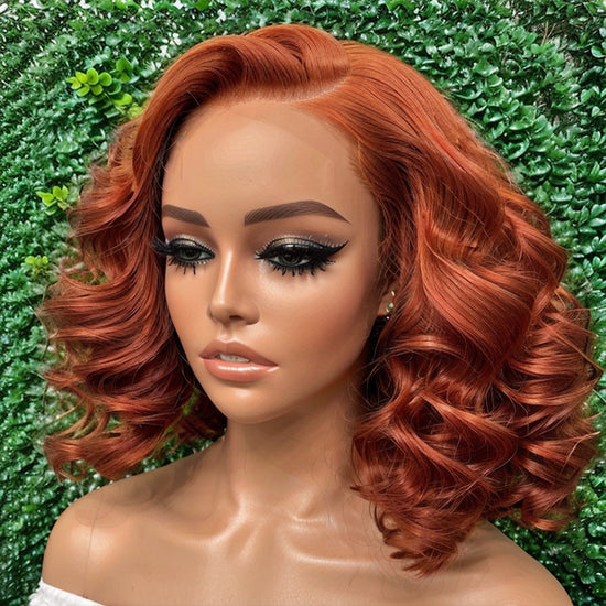 Load image into Gallery viewer, Trendy Limited Design | Orange Bob Wavy Glueless 13x4 Frontal Lace Wig 100% Human Hair
