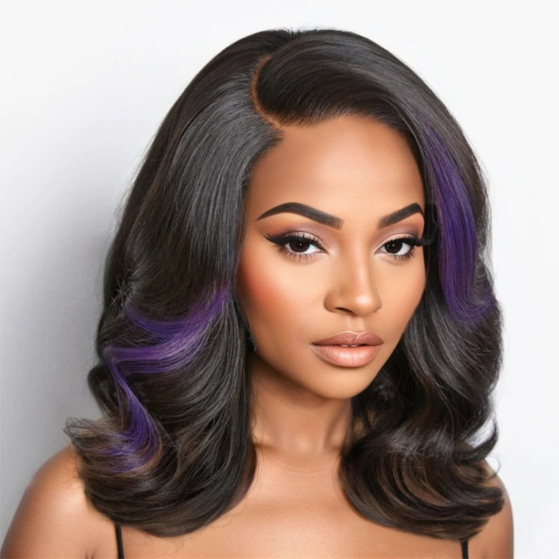 LinktoHair | Purple Highlights Loose Wave Glueless 5x5 Closure HD Lace Wig 100% Human Hair