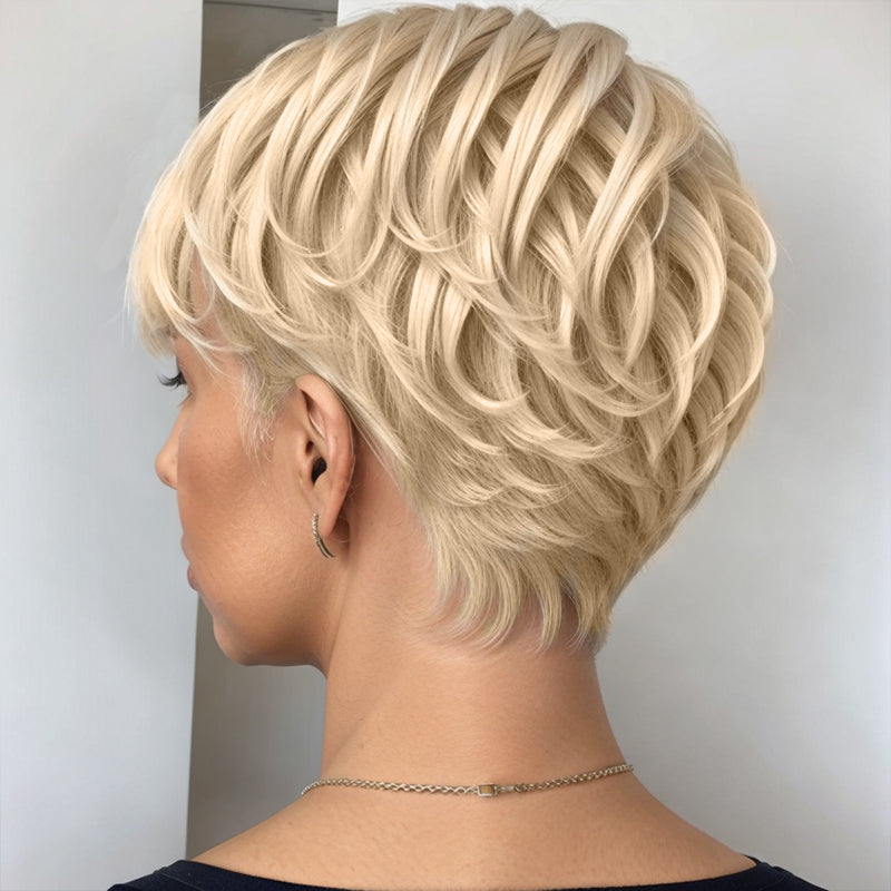 Load image into Gallery viewer, Linktohair Put On And Go Realistic Blonde #613 Short Bob Wigs Pixie Cut Wig 100% Human Hair
