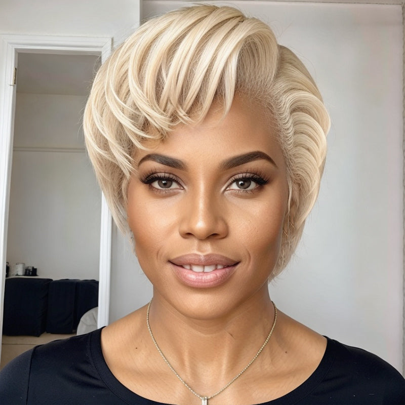 Linktohair Put On And Go Realistic Blonde #613 Short Bob Wigs Pixie Cut Wig 100% Human Hair