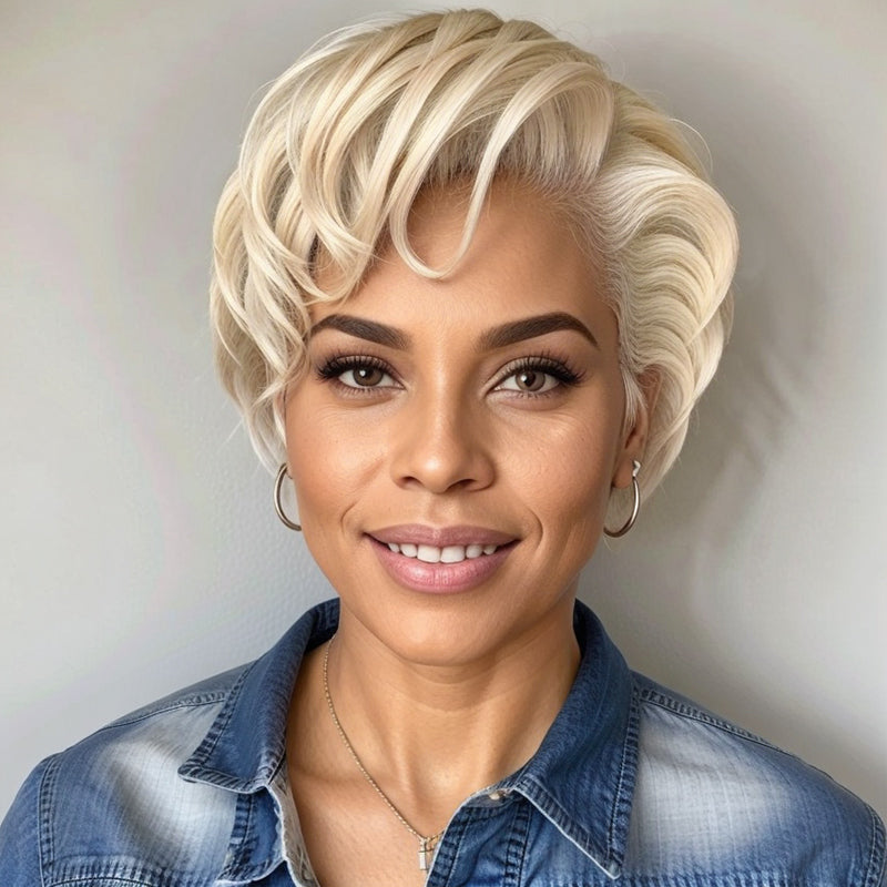 Linktohair Put On And Go Realistic Blonde #613 Short Bob Wigs Pixie Cut Wig 100% Human Hair