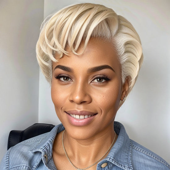 Load image into Gallery viewer, Linktohair Put On And Go Realistic Blonde #613 Short Bob Wigs Pixie Cut Wig 100% Human Hair
