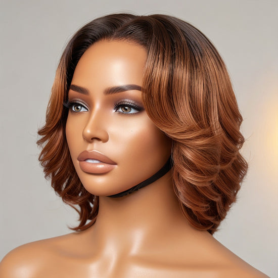 Put On And Go Ombre Brown Short Pixie Cut Glueless 5x5 Closure Lace Wig | 1 SEC INSTALL WIG