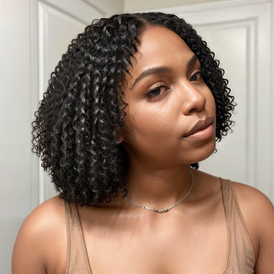 Put On & Go Finger Coiling Curls With Kinky Edges 5x5 Closure Lace Short Bob Wig