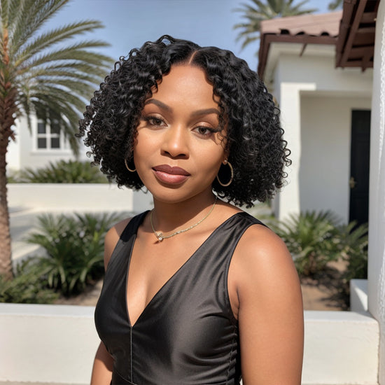 Put On & Go Finger Coiling Curls With Kinky Edges 5x5 Closure Lace Short Bob Wig