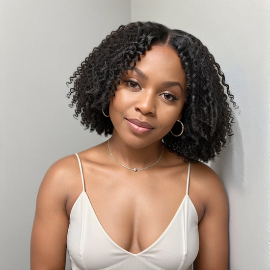 Put On & Go Finger Coiling Curls With Kinky Edges 5x5 Closure Lace Short Bob Wig