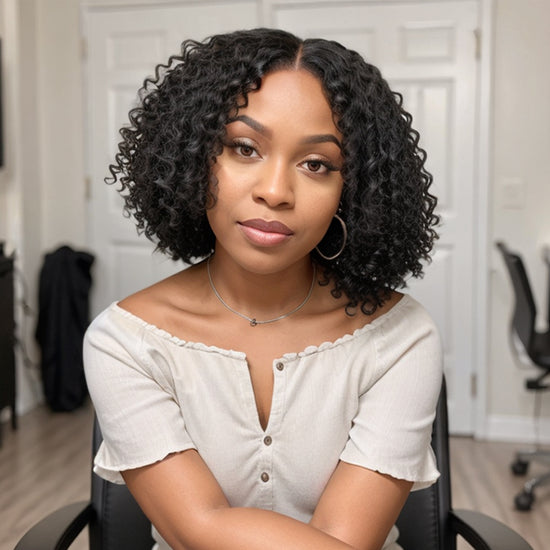 Put On & Go Finger Coiling Curls With Kinky Edges 5x5 Closure Lace Short Bob Wig