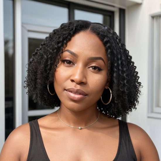 Put On & Go Finger Coiling Curls With Kinky Edges 5x5 Closure Lace Short Bob Wig