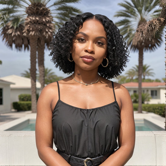 Put On & Go Finger Coiling Curls With Kinky Edges 5x5 Closure Lace Short Bob Wig