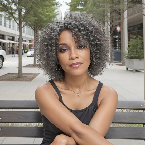 Put On & Go Salt And Pepper Kinky Curly Glueless Human Hair Wigs