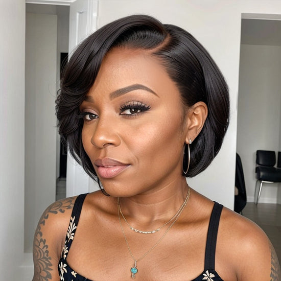 Put On & Go Straight Bob Lace Glueless  5x5 Closure Lace Side Part Wig