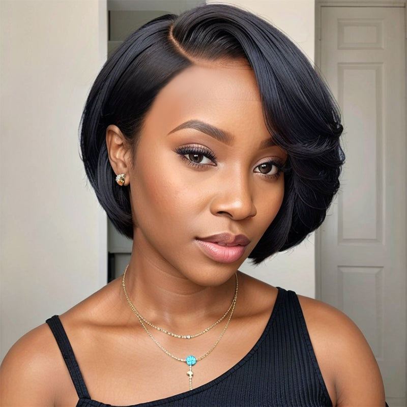 Put On & Go Straight Bob Lace Glueless  5x5 Closure Lace Side Part Wig