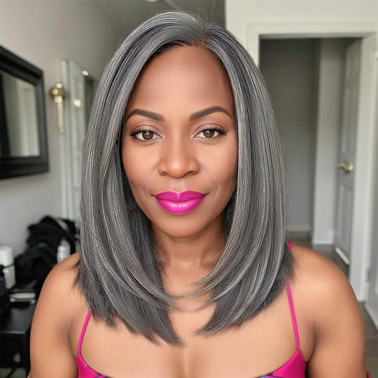 Put On and Go Salt & Pepper Kinky Straight 5x5 Closure Wig Glueless Human Hair Wigs