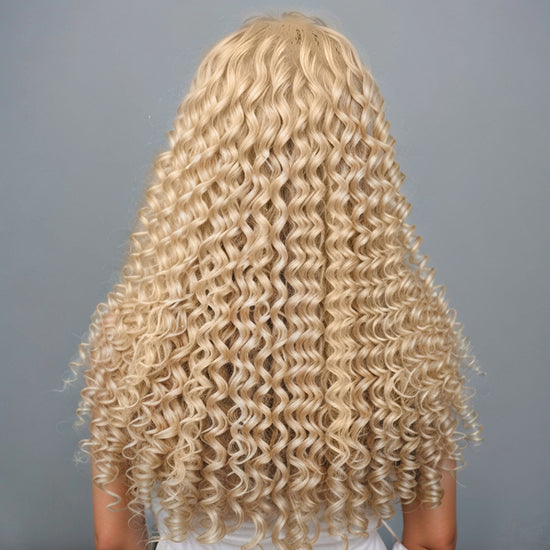 Ready Go#613 Blonde Colored Wig Deep Wave Long Hair With Bangs Beginner Friendly Human Hair Wigs