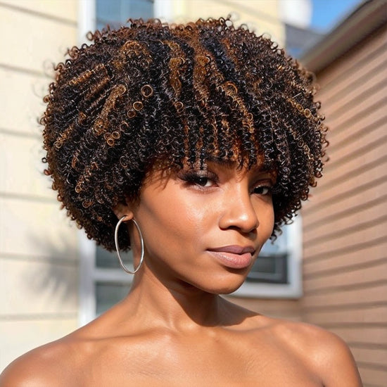 Load image into Gallery viewer, Ready To Go Blonde Highlights Afro Curls Light Weight Glueless Short Wig
