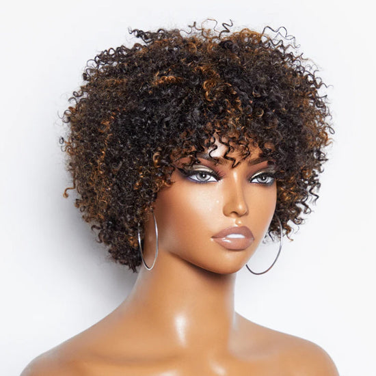 Load image into Gallery viewer, Ready To Go Blonde Highlights Afro Curls Light Weight Glueless Short Wig
