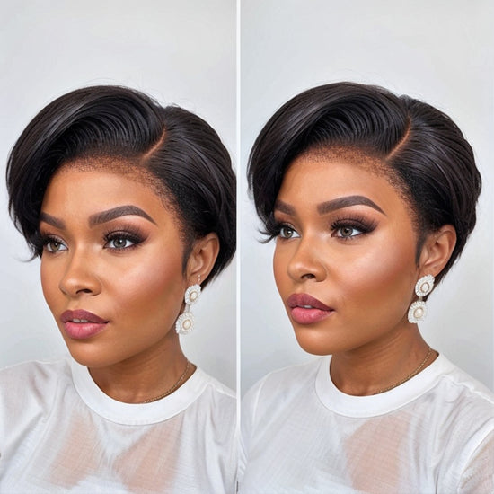 Realistic 4C Edges | Short Pixie Cut Layer Hair 13x4 Lace Frontal Wig 100% Human Hair