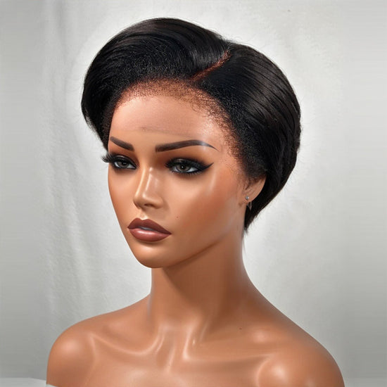 Realistic 4C Edges | Short Pixie Cut Layer Hair 13x4 Lace Frontal Wig 100% Human Hair