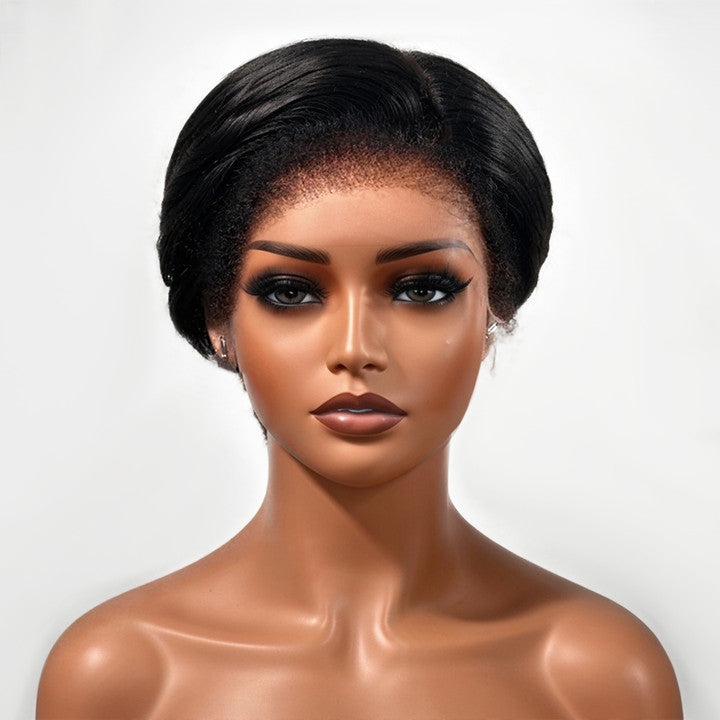 Realistic 4C Edges | Short Pixie Cut Layer Hair 13x4 Lace Frontal Wig 100% Human Hair