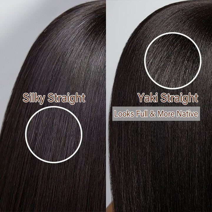 Realistic Glueless Natural Black Yaki Straight Bob With Bangs Wig | 100% Human Hair