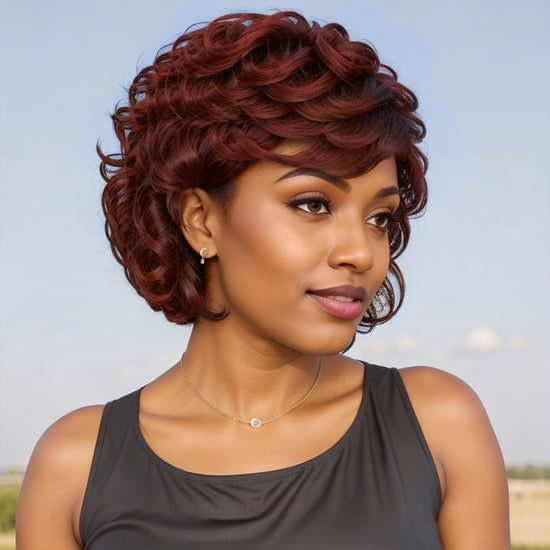 Load image into Gallery viewer, Reddish Brown Hair Short Loose Wave Glueless Bob With Bangs For Black Woman
