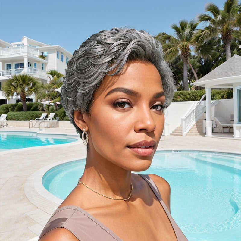 Salt And Pepper 13x4 Lace Front Wig Straight Bob Side Part 100% Human Hair