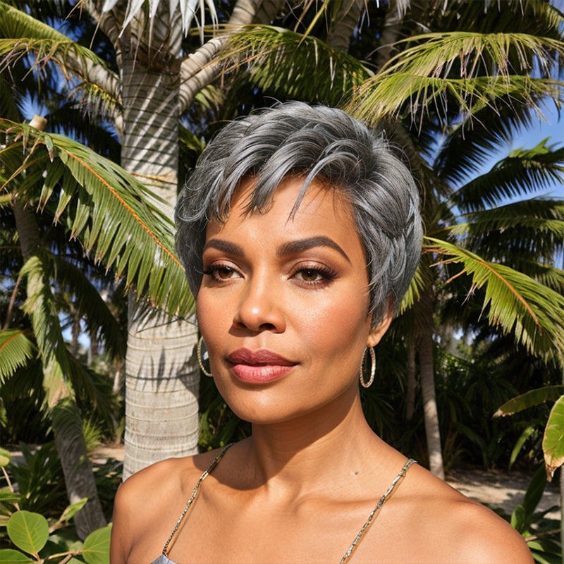 Salt And Pepper 13x4 Lace Front Wig Straight Bob Side Part 100% Human Hair