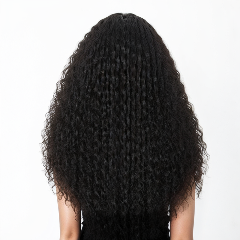 Salt And Pepper / Black Long Hair Deep Wave with Curly Bangs Hair Wigs Ready to Go