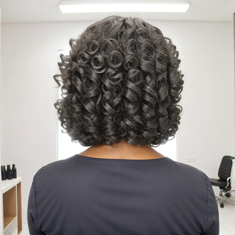 Miss Granny Salt And Pepper Glueless 5x5 Closure Lace Wig Deep Loose Wave Side Part With Bangs Human Hair