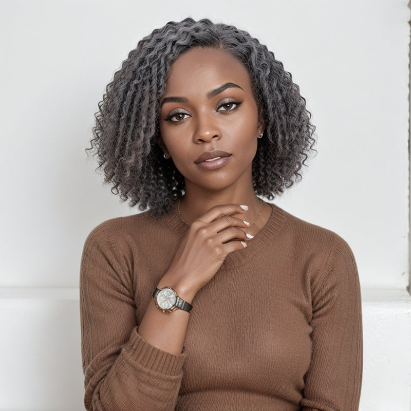 Salt And Pepper Grey Hair Deep Curly HD 13x4 Lace Front Wig 100% Human Hair