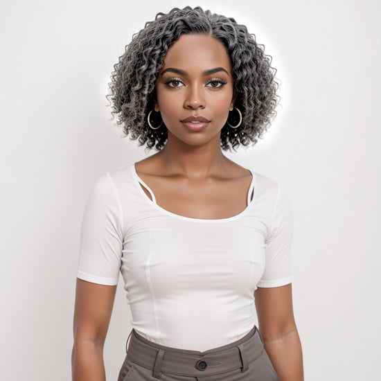 Salt And Pepper Grey Hair Deep Curly HD 13x4 Lace Front Wig 100% Human Hair
