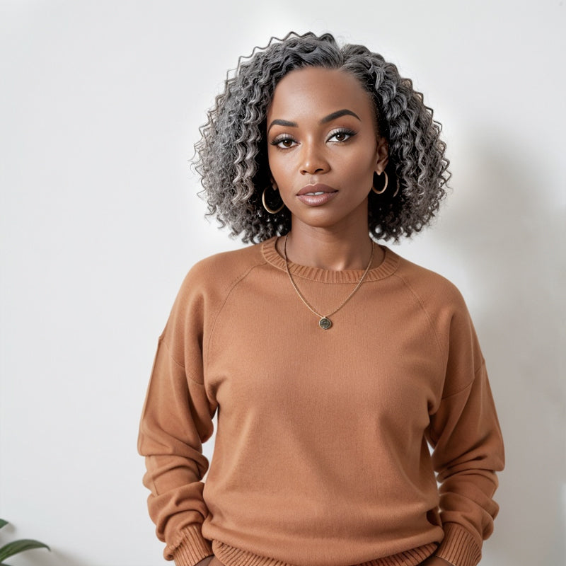 Salt And Pepper Grey Hair Deep Curly HD 13x4 Lace Front Wig 100% Human Hair
