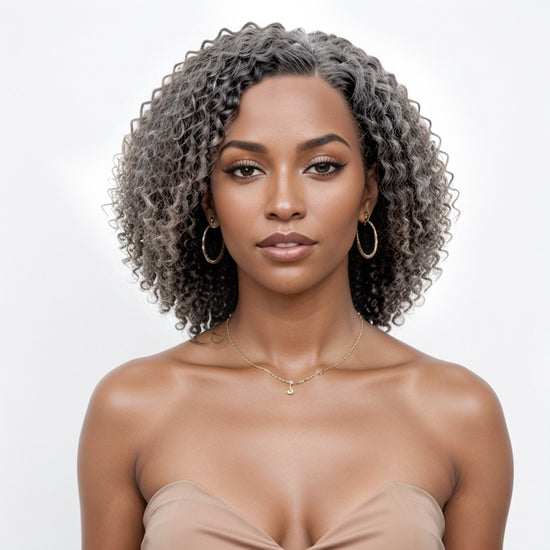 Salt And Pepper Grey Hair Deep Curly HD 13x4 Lace Front Wig 100% Human Hair